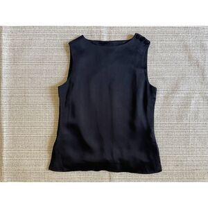 Womens Black Sleeveless Blouse Button Shoulder Minimalist Workwear Top Size 4